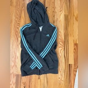 Adidas girls grey/teal zip up hoodie size S